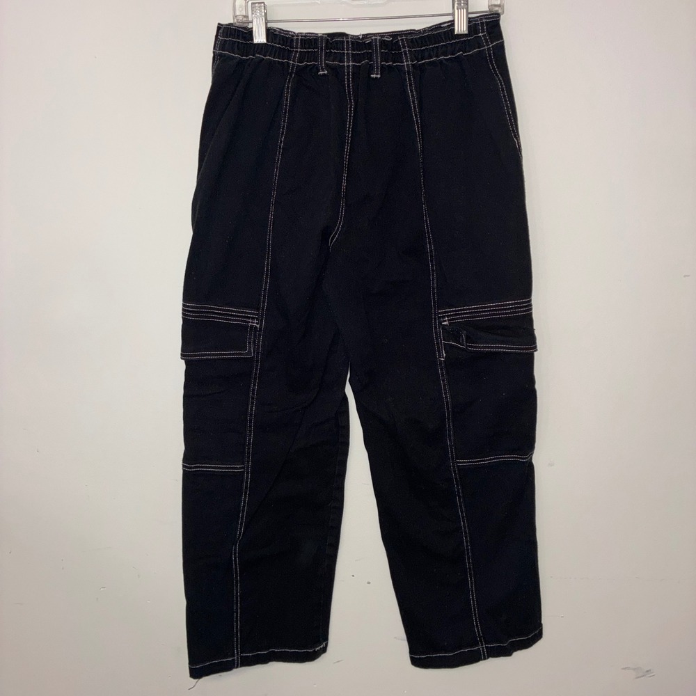 328 Madden NYC Cargo Pants XL Black Contrast Stitch Utility Elastic Waist